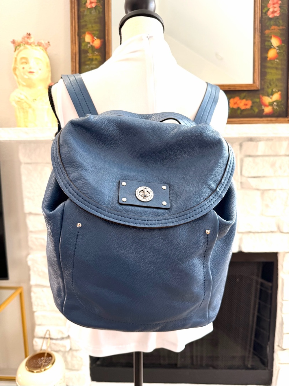 Marc by Marc Jacobs Blue Pebbled Leather Convertible Backpack Shoulder Bag